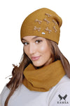 Premium Kamea Cyriа Mustard Women's Hat with Pleated Design and Pearl Accents