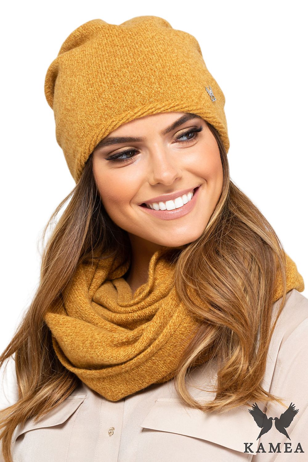 Premium Kamea Women's Denim Wool Hat with Elegant Brim and Silver Emblem