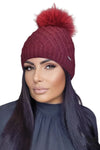 Premium Burgundy Mohair Wool Pom-Pom Hat for Women by Kamea - Shakti Noble Beauty Collection