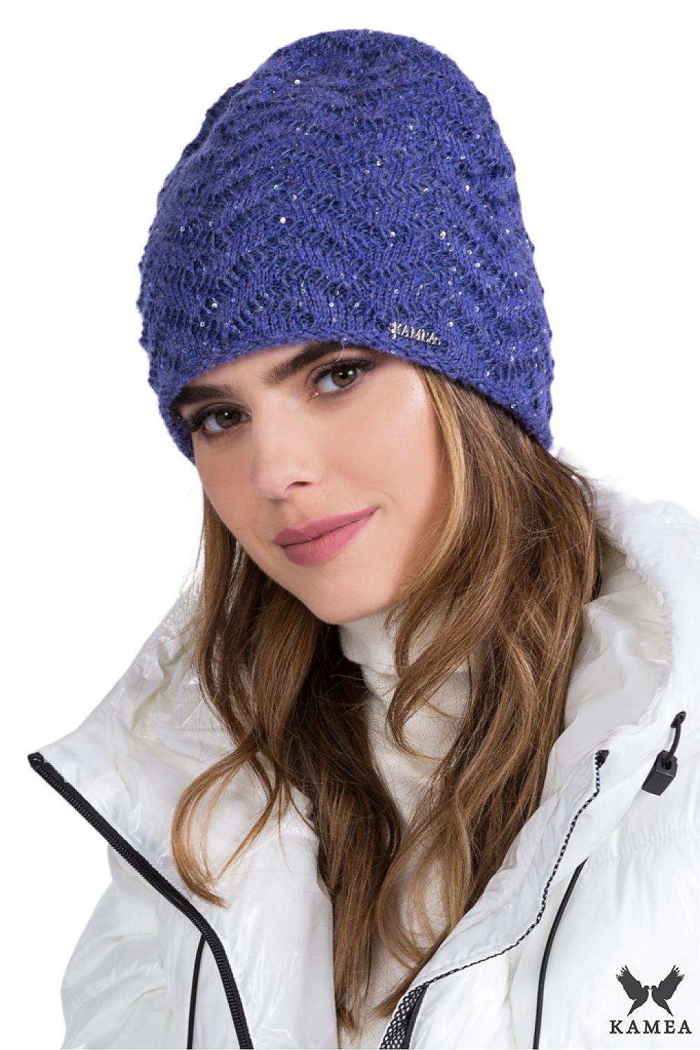 Premium Kamea WENUS Women's Hat with Mohair Wool, Lined for Warmth and Elegance, Sequined Fir Tree Pattern