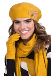 Premium Mustard Women's Beret With Beaded Application And Silver Badge By Kamea