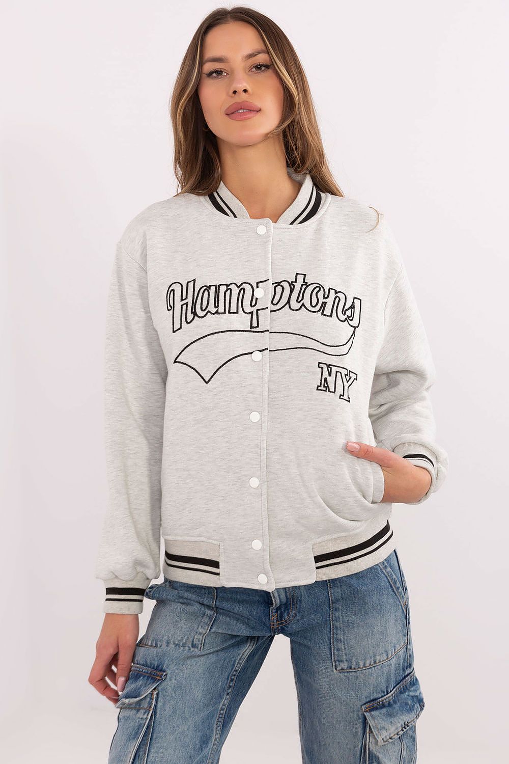 Stylish Women's Bomber Jacket - Casual Cotton-Polyester Blend with Stand-Up Collar, Sizes EU 0-XXL