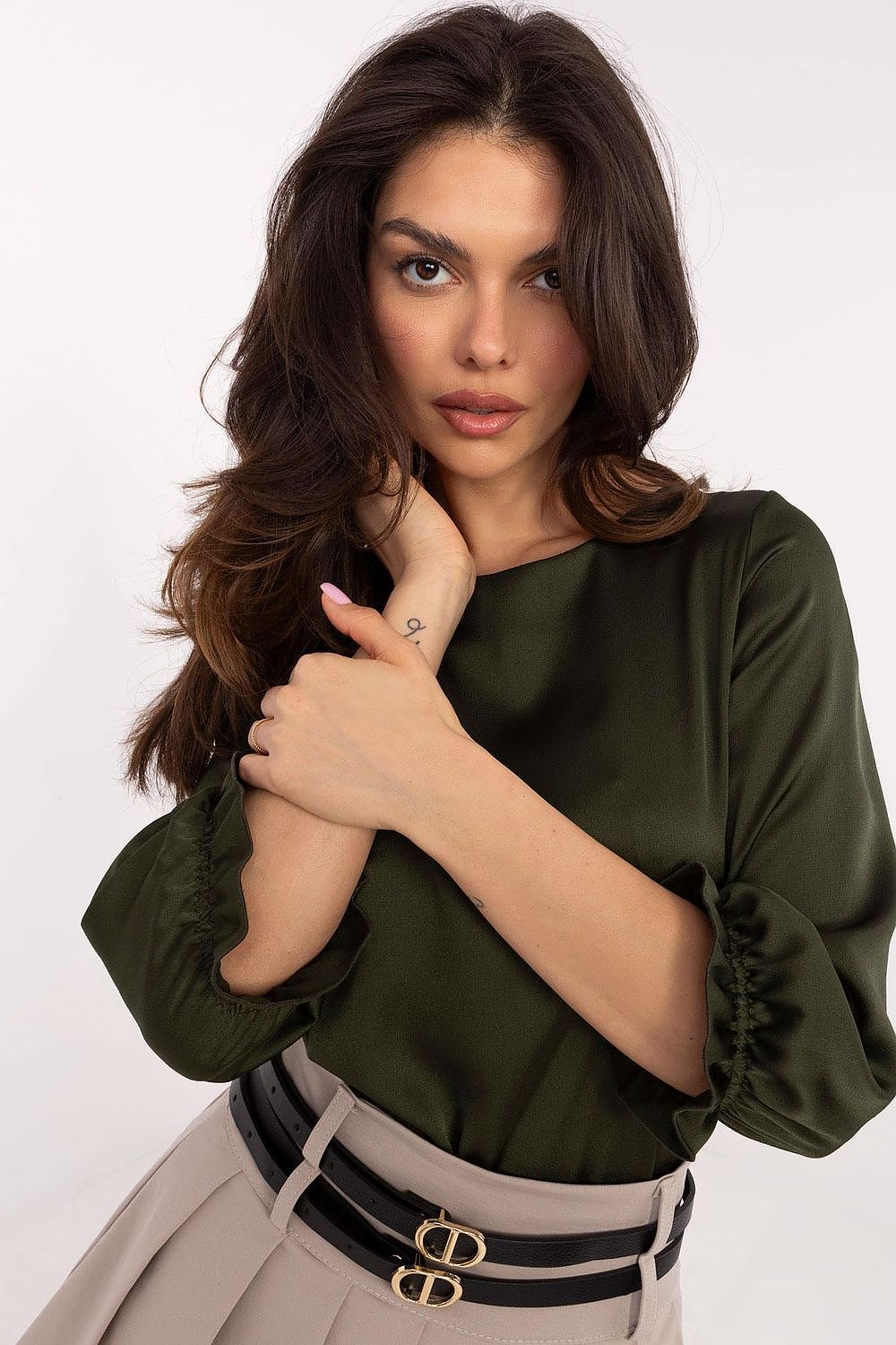 Elegant Lakerta Blouse with 3/4 Sleeves, Ruffled Details, Sizes EU 36-42, Perfect for Versatile Styling