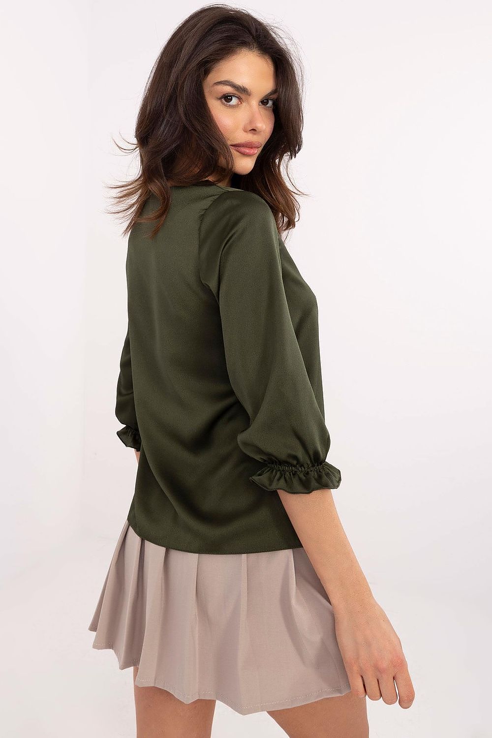 Elegant Lakerta Blouse with 3/4 Sleeves, Ruffled Details, Sizes EU 36-42, Perfect for Versatile Styling