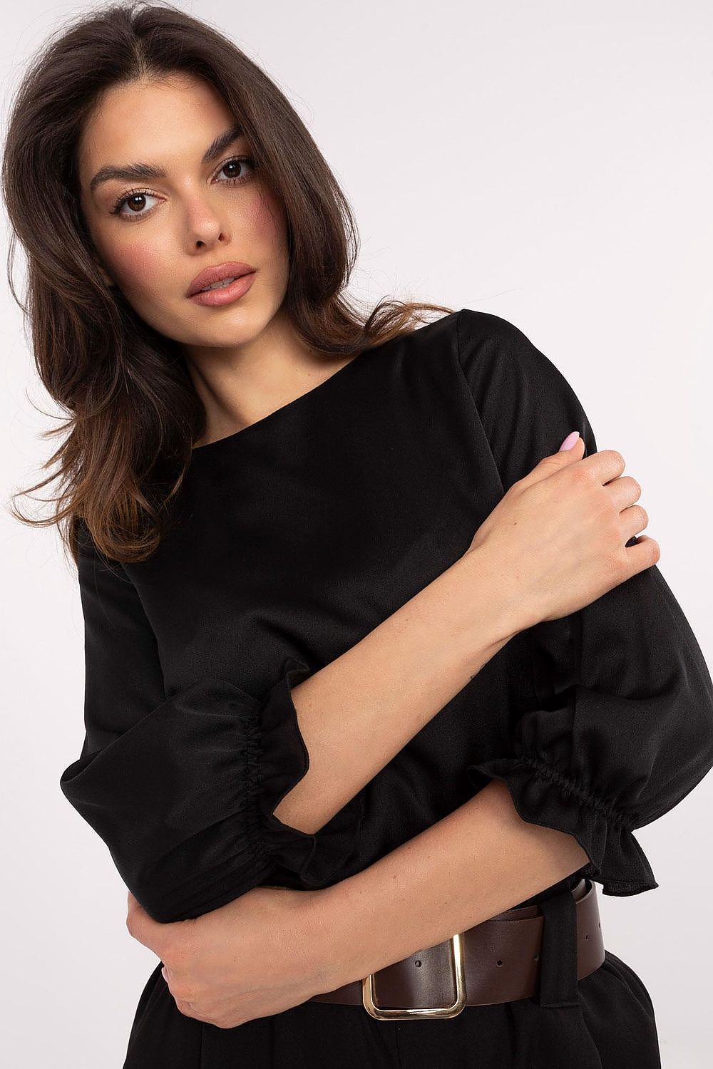 Elegant Lakerta Blouse with 3/4 Sleeves, Ruffled Details, Sizes EU 36-42, Perfect for Versatile Styling