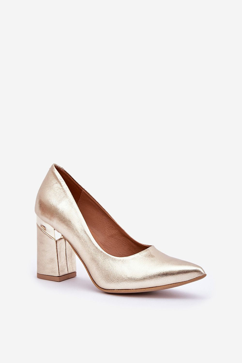 Elegant 9Cm Block Heel Pumps in Natural Leather with Unique Heel Detail by Lewski Shoes