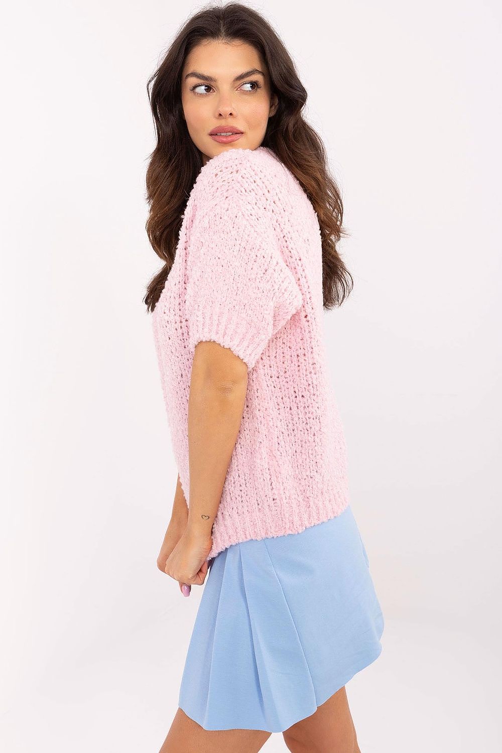 Luxury Women's Short Sleeve Sweater by Italy Moda, EU Size 0, Elegant Acrylic-Wool Blend