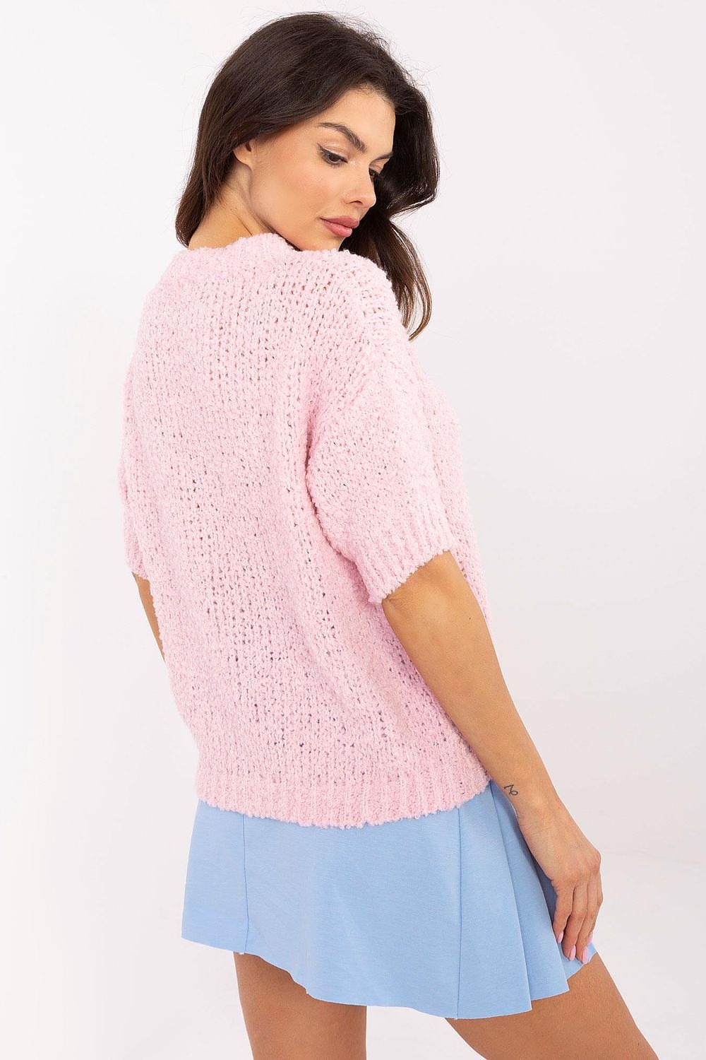 Luxury Women's Short Sleeve Sweater by Italy Moda, EU Size 0, Elegant Acrylic-Wool Blend