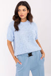 Luxury Women's Short Sleeve Sweater by Italy Moda, EU Size 0, Elegant Acrylic-Wool Blend