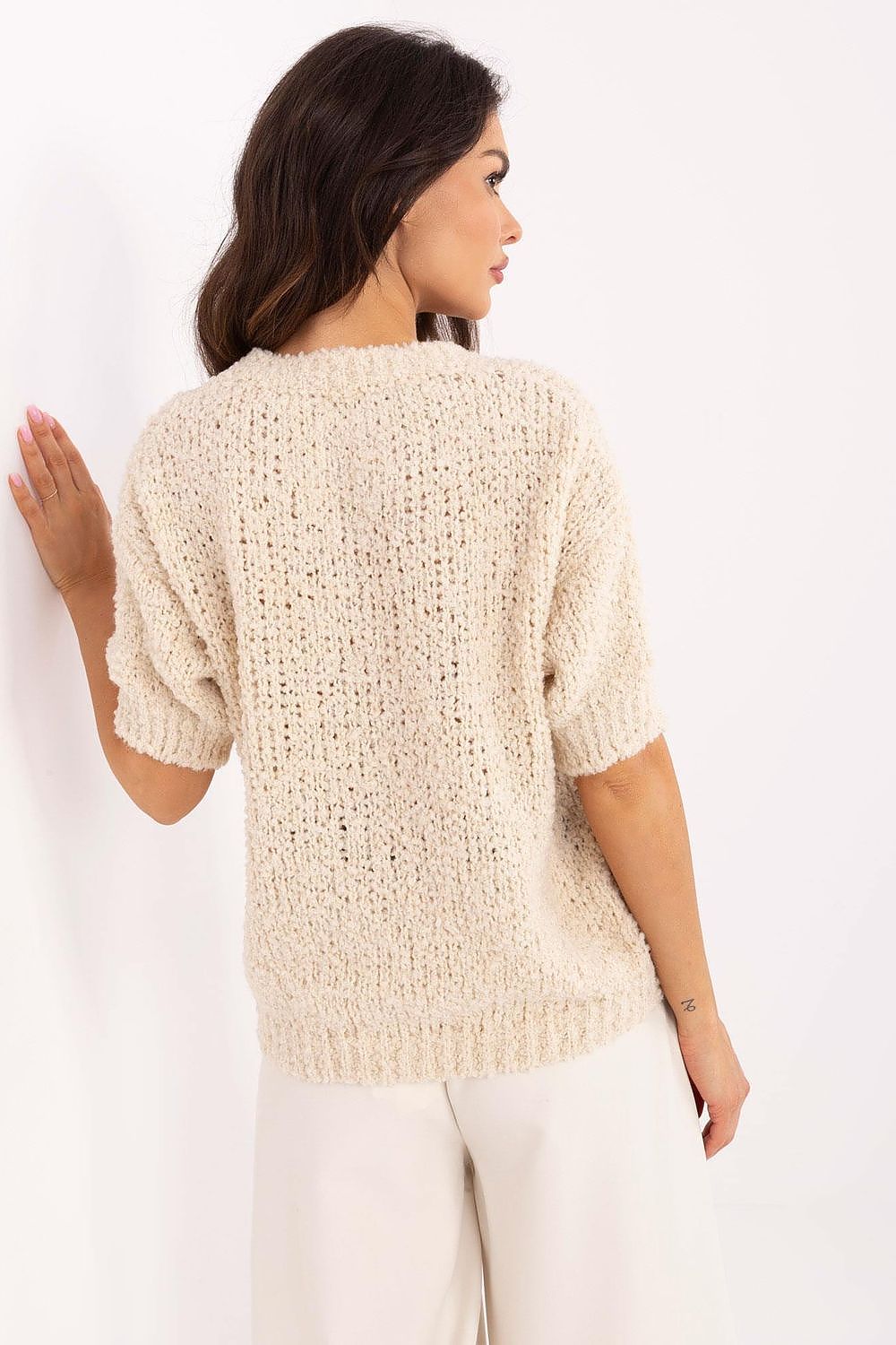 Luxury Women's Short Sleeve Sweater by Italy Moda, EU Size 0, Elegant Acrylic-Wool Blend