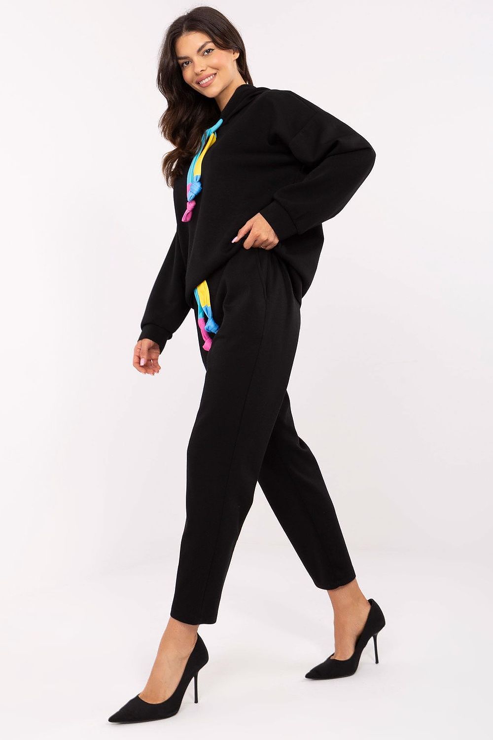Italy Moda Casual Sweat Suit Set EU 0, High Waist, Hooded Sweatshirt & Pockets, Melange Grey