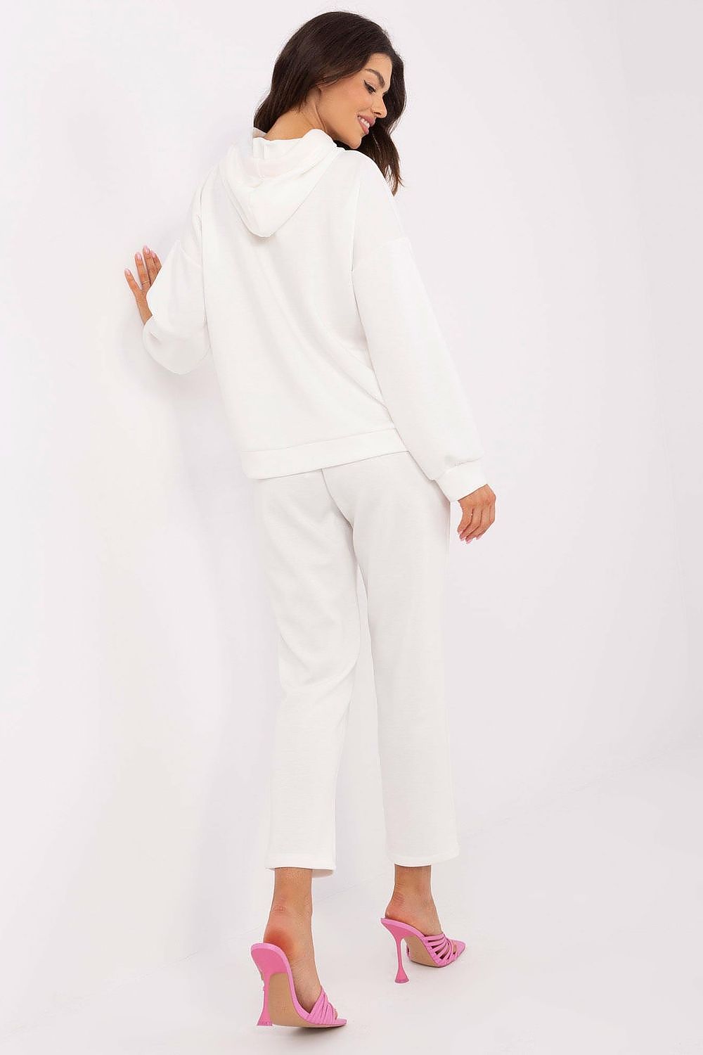 Italy Moda Casual Sweat Suit Set EU 0, High Waist, Hooded Sweatshirt & Pockets, Melange Grey