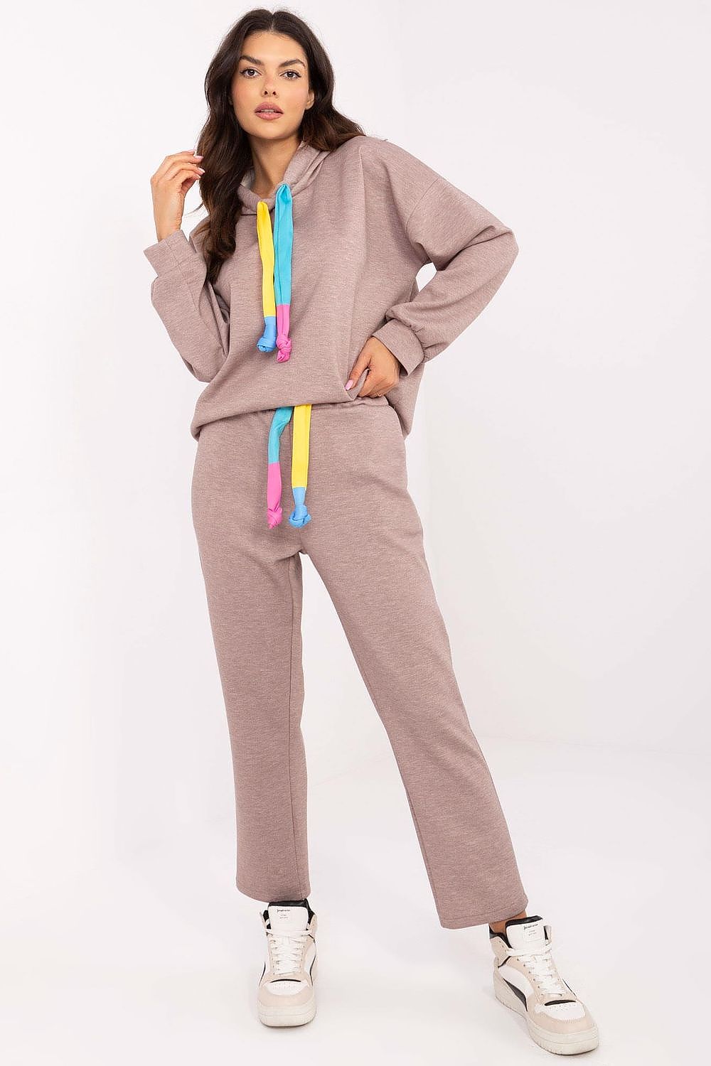 Italy Moda Casual Sweat Suit Set EU 0, High Waist, Hooded Sweatshirt & Pockets, Melange Grey