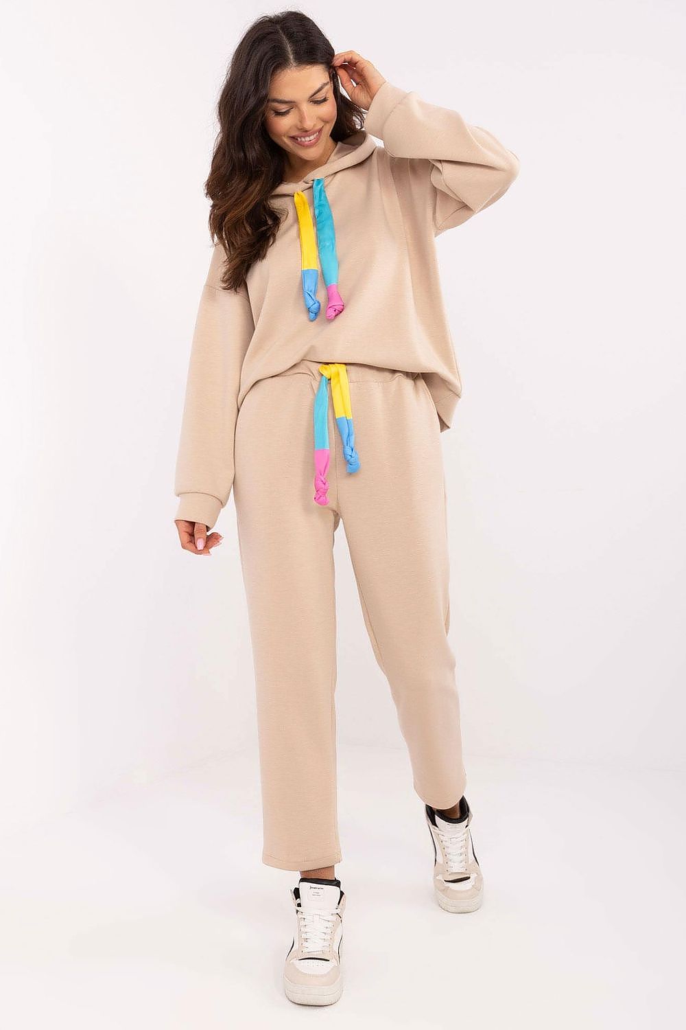 Italy Moda Casual Sweat Suit Set EU 0, High Waist, Hooded Sweatshirt & Pockets, Melange Grey