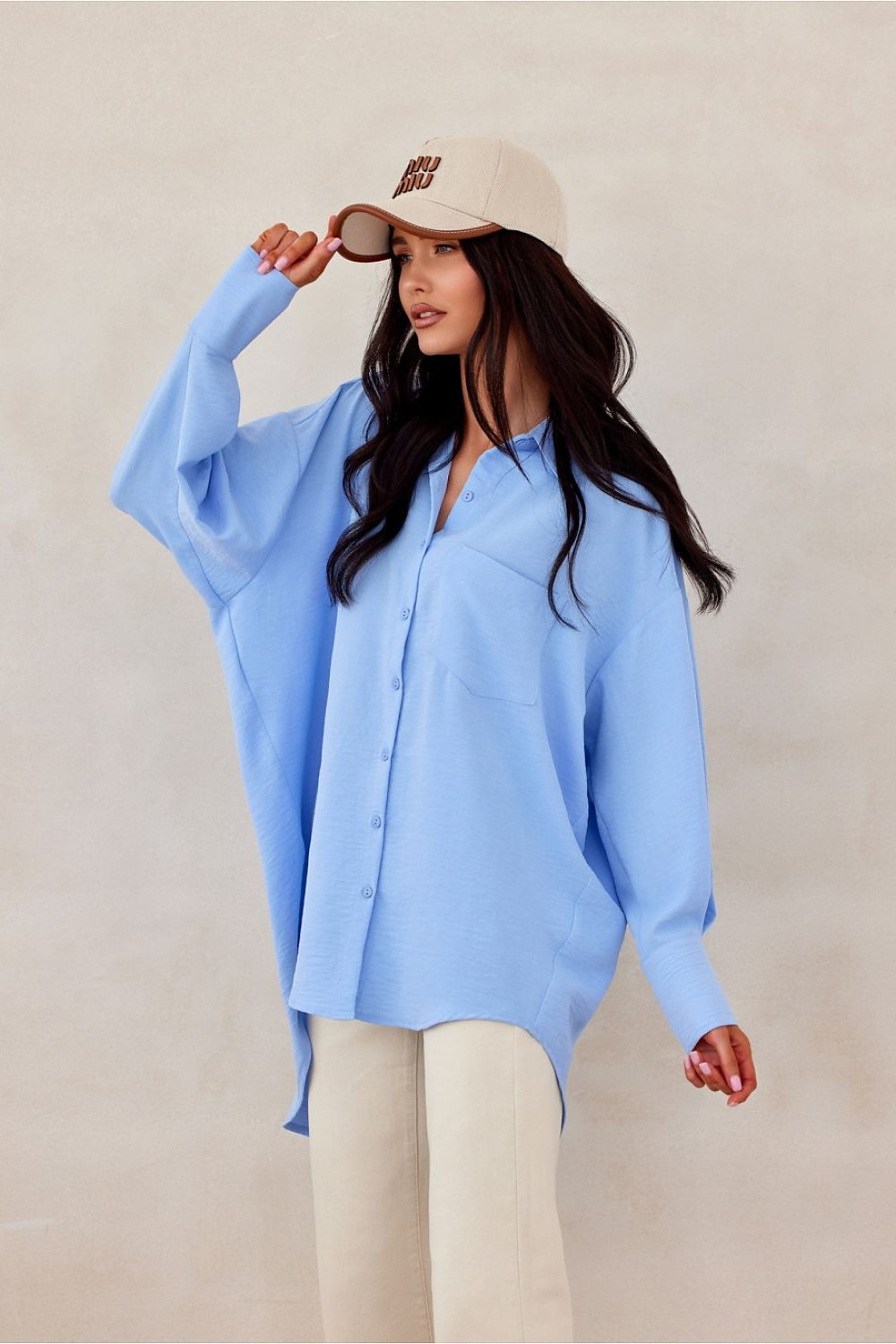 Asymmetrical Oversized Long Sleeve Women's Shirt with Classic Collar from Roco Fashion