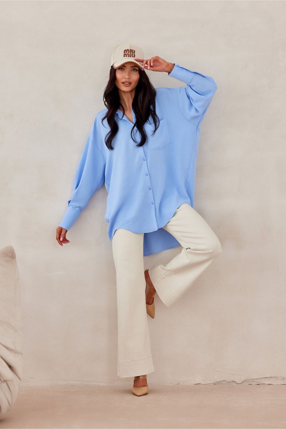 Asymmetrical Oversized Long Sleeve Women's Shirt with Classic Collar from Roco Fashion