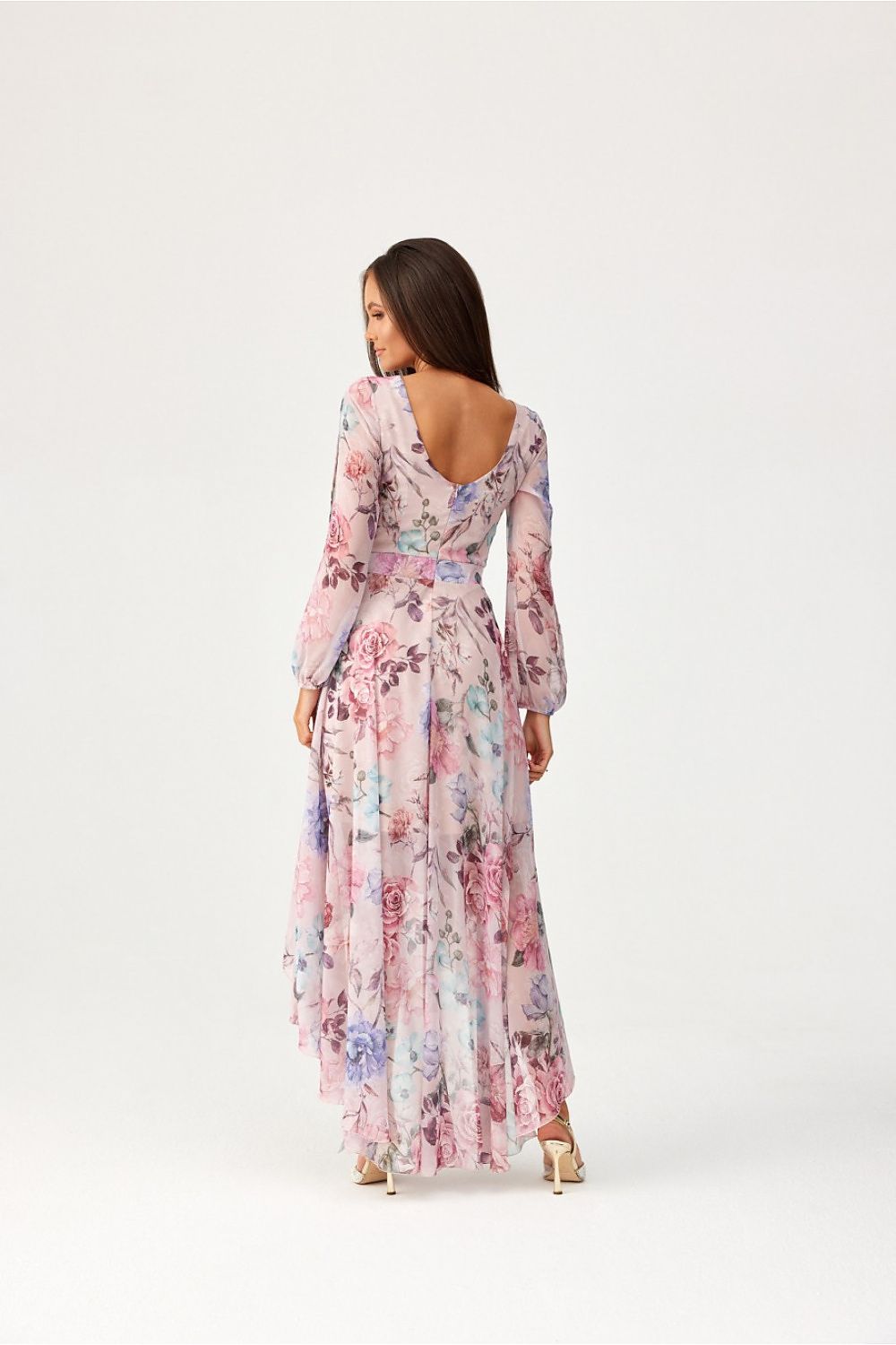 Roco Fashion Asymmetric Maxi Dress with Draped Neckline & Puffy Sleeves, Sizes EU 34-46