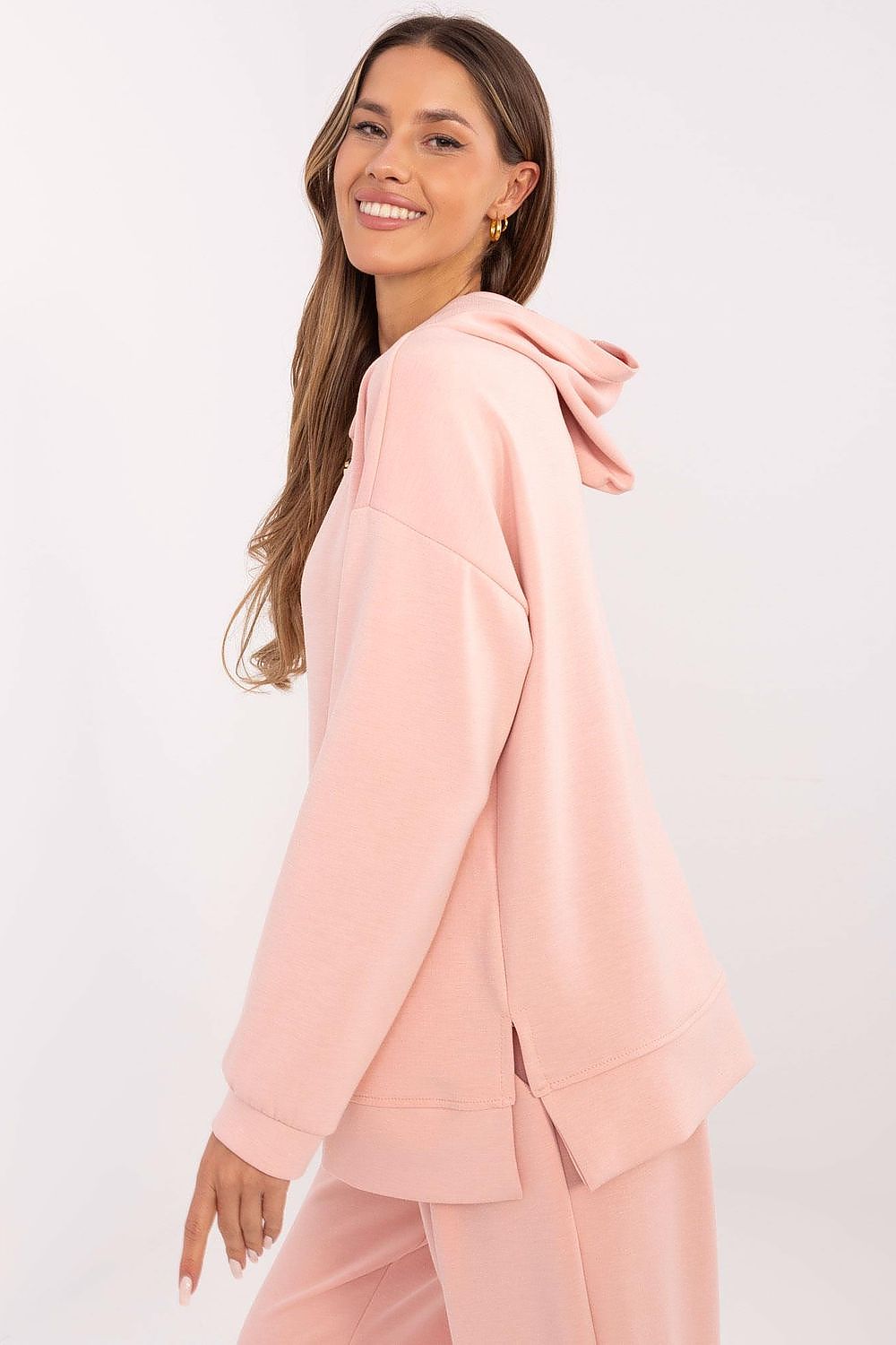 Italy Moda Women's Sweatshirt Blouse, EU Sizes 0, Soft Polyester Blend, Detachable Brooches, Unique Side Slits