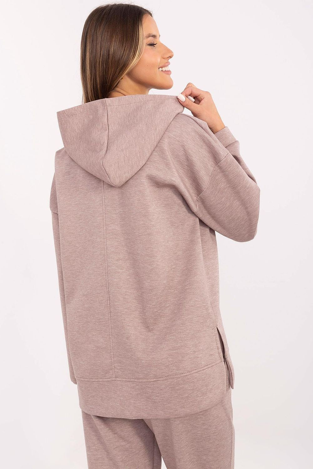 Italy Moda Women's Sweatshirt Blouse, EU Sizes 0, Soft Polyester Blend, Detachable Brooches, Unique Side Slits