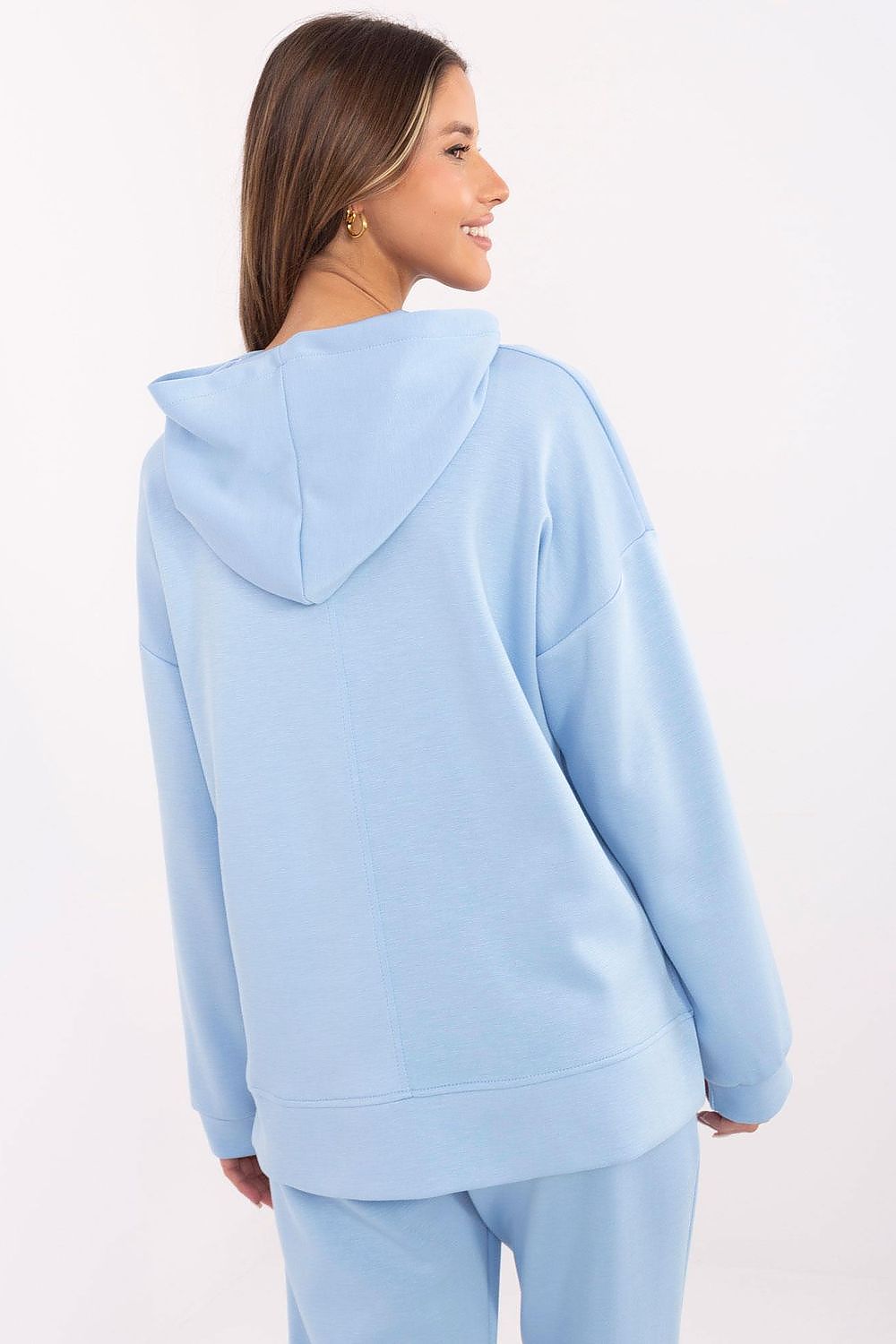Italy Moda Women's Sweatshirt Blouse, EU Sizes 0, Soft Polyester Blend, Detachable Brooches, Unique Side Slits
