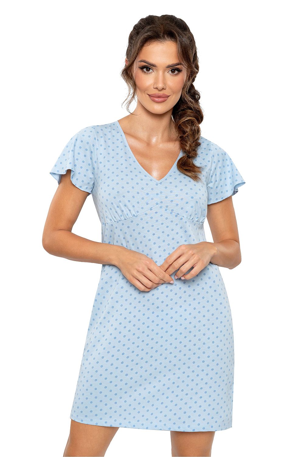 Luxury Cotton Nightshirt for Women - Soft, Breathable Comfort | Sizes EU S-XXL | US S-XXL in Blue with Dots