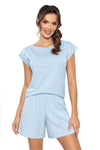 Luxury Women’s Cotton Pyjama Set - Polka Dot Kimono Style Blouse & Blue Shorts, EU S-XXL | US S-XXL