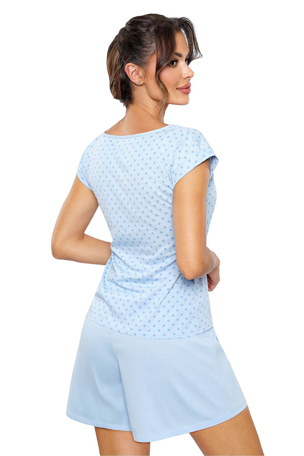 Luxury Women’s Cotton Pyjama Set - Polka Dot Kimono Style Blouse & Blue Shorts, EU S-XXL | US S-XXL