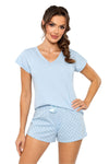 Luxurious Women's Cotton Pajama Set with V-Neck Blouse & Polka Dot Shorts, Sizes EU S-XXL | US S-XXL