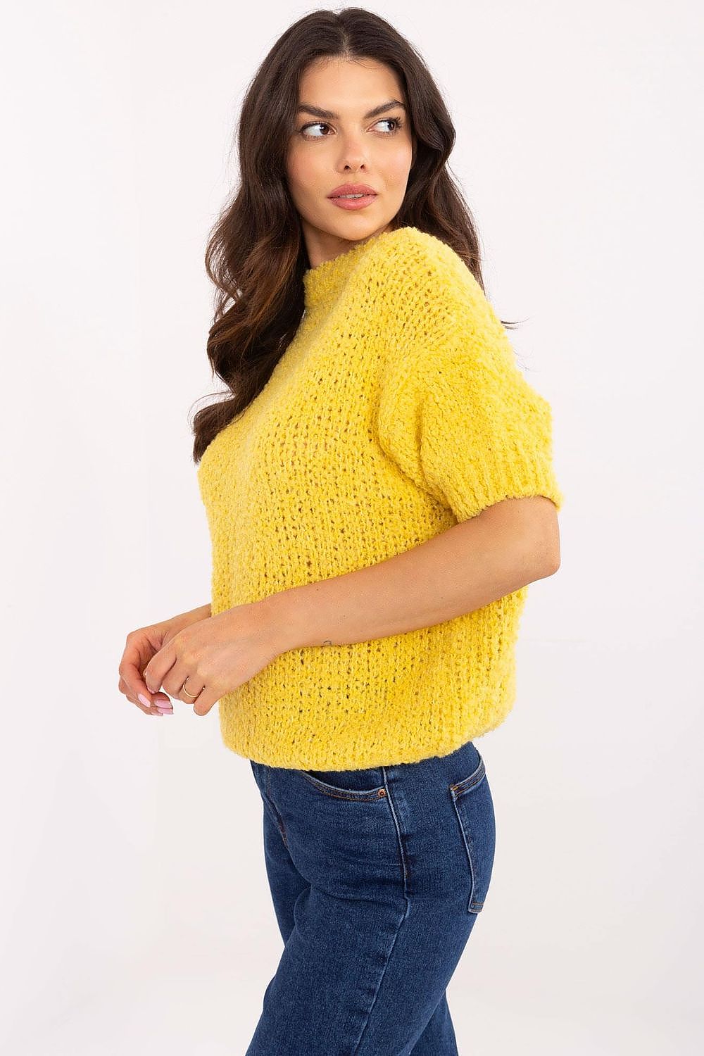 Luxury Women's Short Sleeve Sweater by Italy Moda, EU Size 0, Elegant Acrylic-Wool Blend