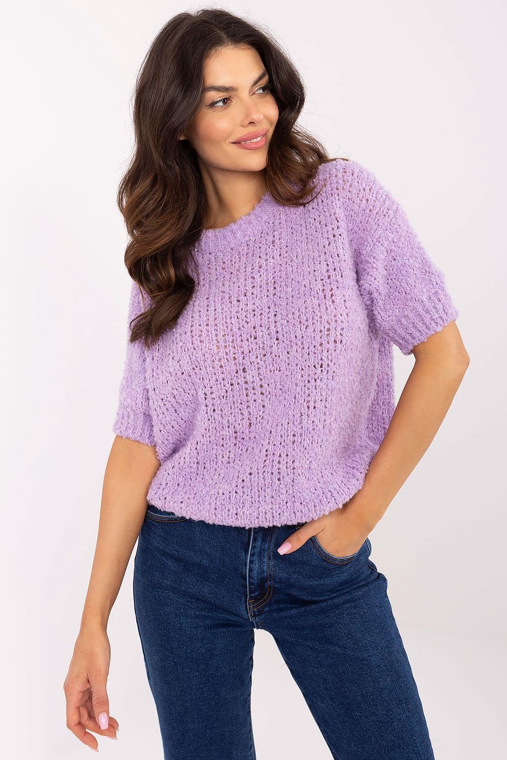 Luxury Women's Short Sleeve Sweater by Italy Moda, EU Size 0, Elegant Acrylic-Wool Blend