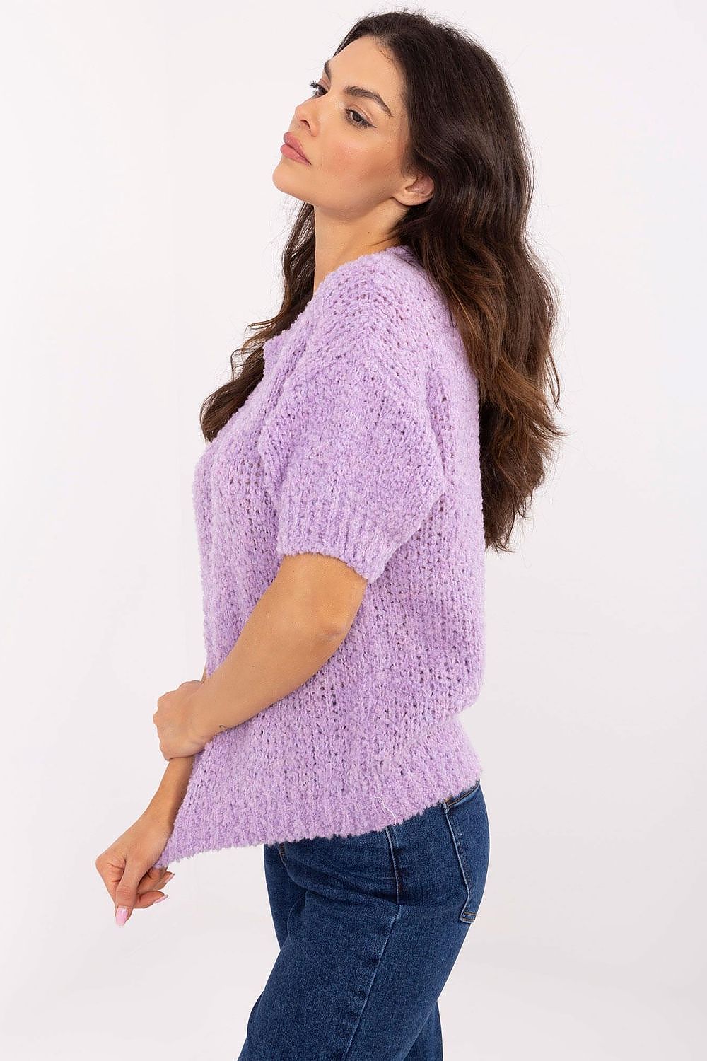 Luxury Women's Short Sleeve Sweater by Italy Moda, EU Size 0, Elegant Acrylic-Wool Blend