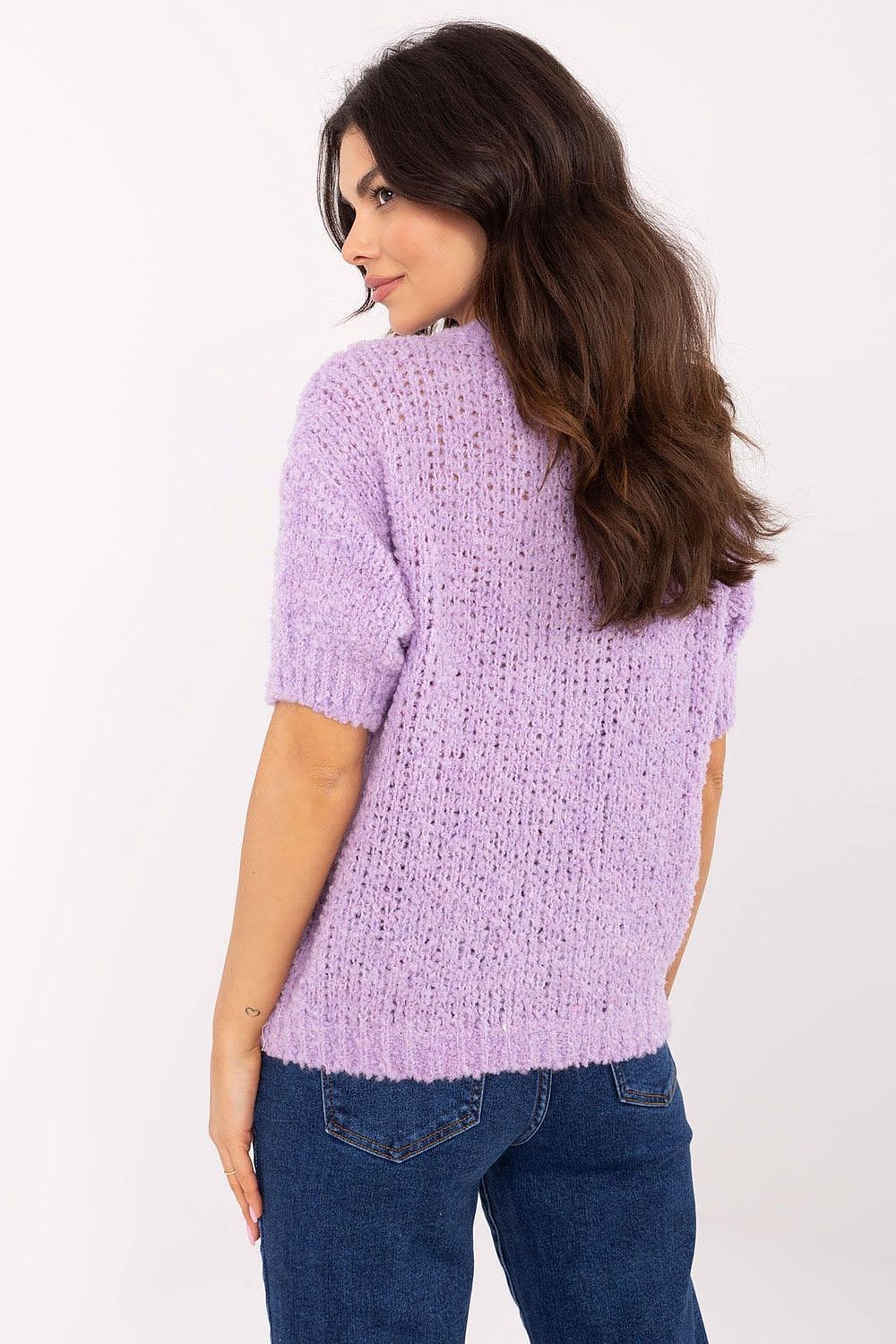 Luxury Women's Short Sleeve Sweater by Italy Moda, EU Size 0, Elegant Acrylic-Wool Blend