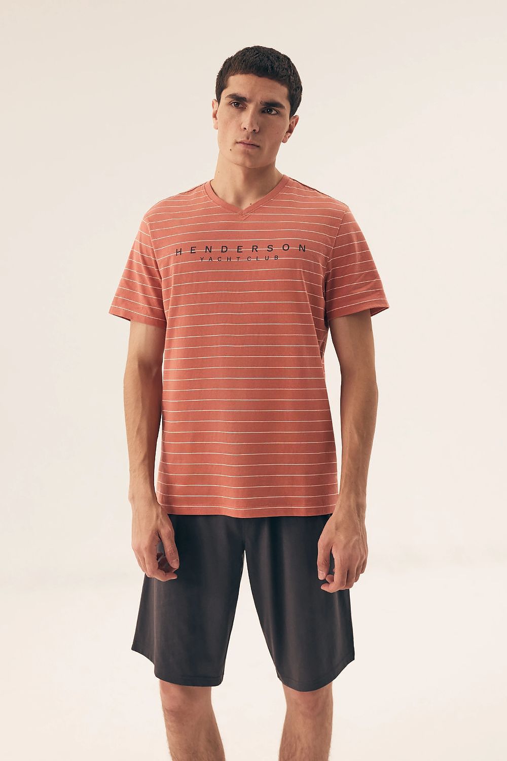 Luxury Henderson Men's Cotton Pyjamas Set with V-Neck Shirt and Shorts, Sizes M-XXXL