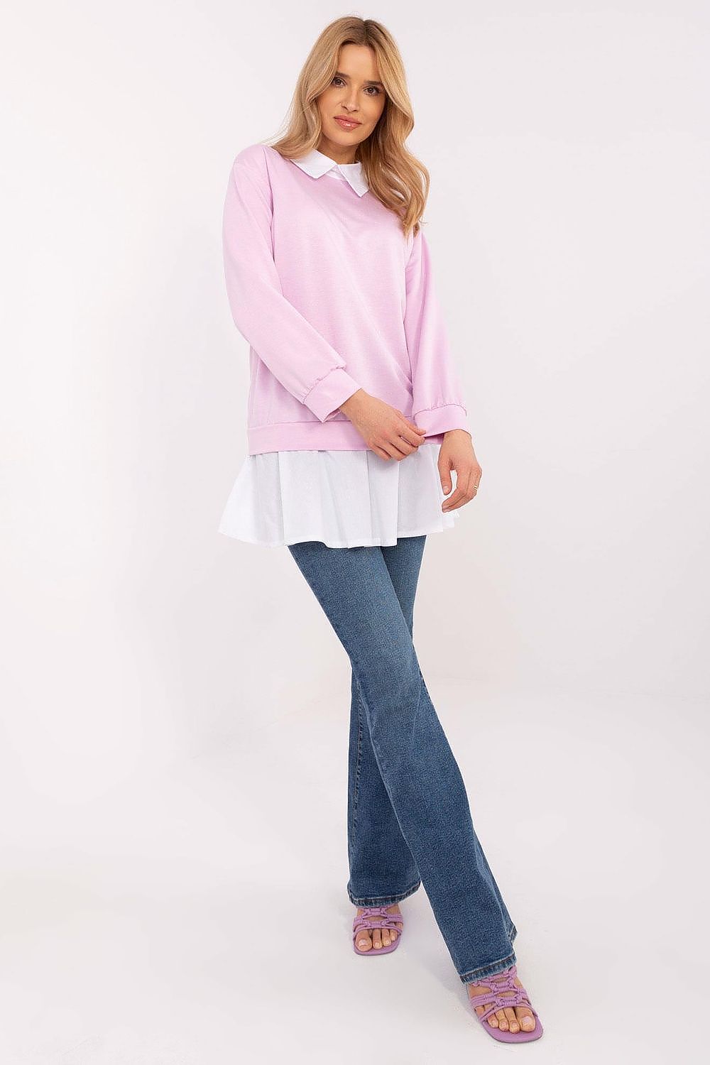 Elegant Long Sleeve Blouse in One Size - Stylish Viscose-Cotton Blend by Italy Moda