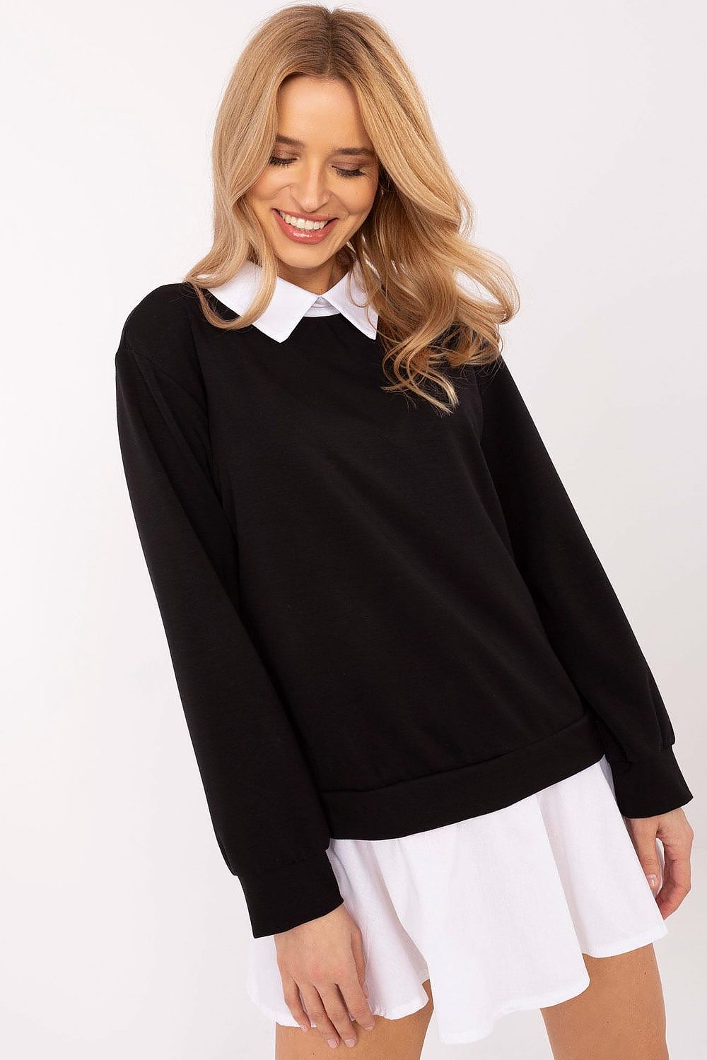 Elegant Long Sleeve Blouse in One Size - Stylish Viscose-Cotton Blend by Italy Moda