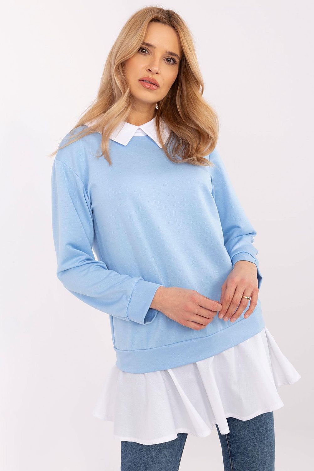 Elegant Long Sleeve Blouse in One Size - Stylish Viscose-Cotton Blend by Italy Moda