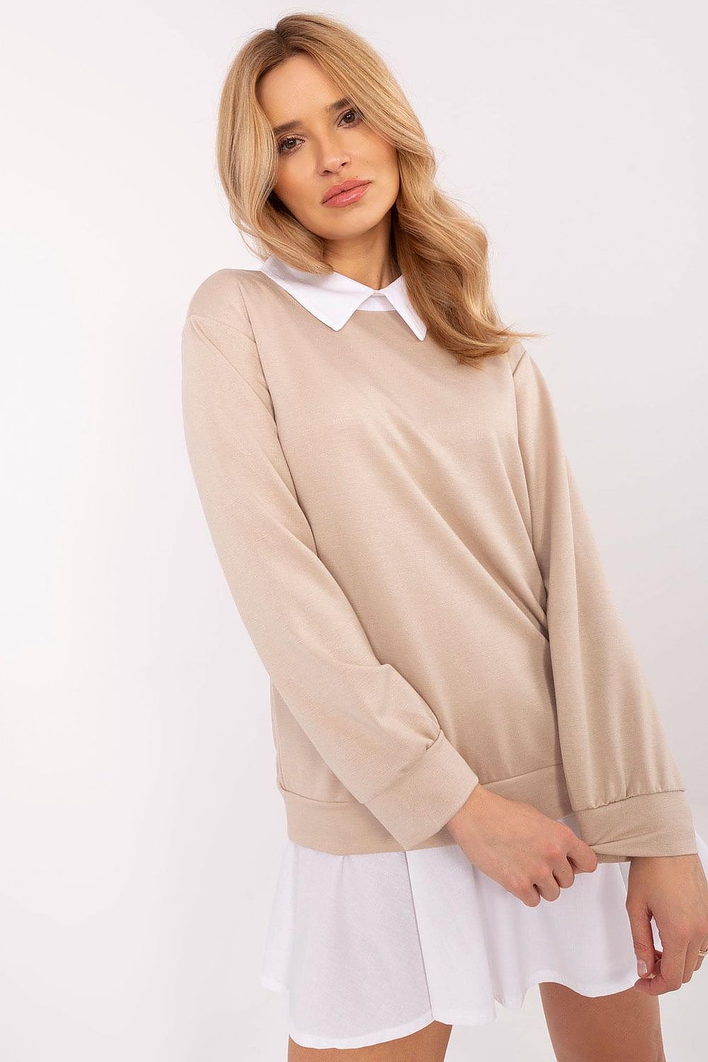 Elegant Long Sleeve Blouse in One Size - Stylish Viscose-Cotton Blend by Italy Moda