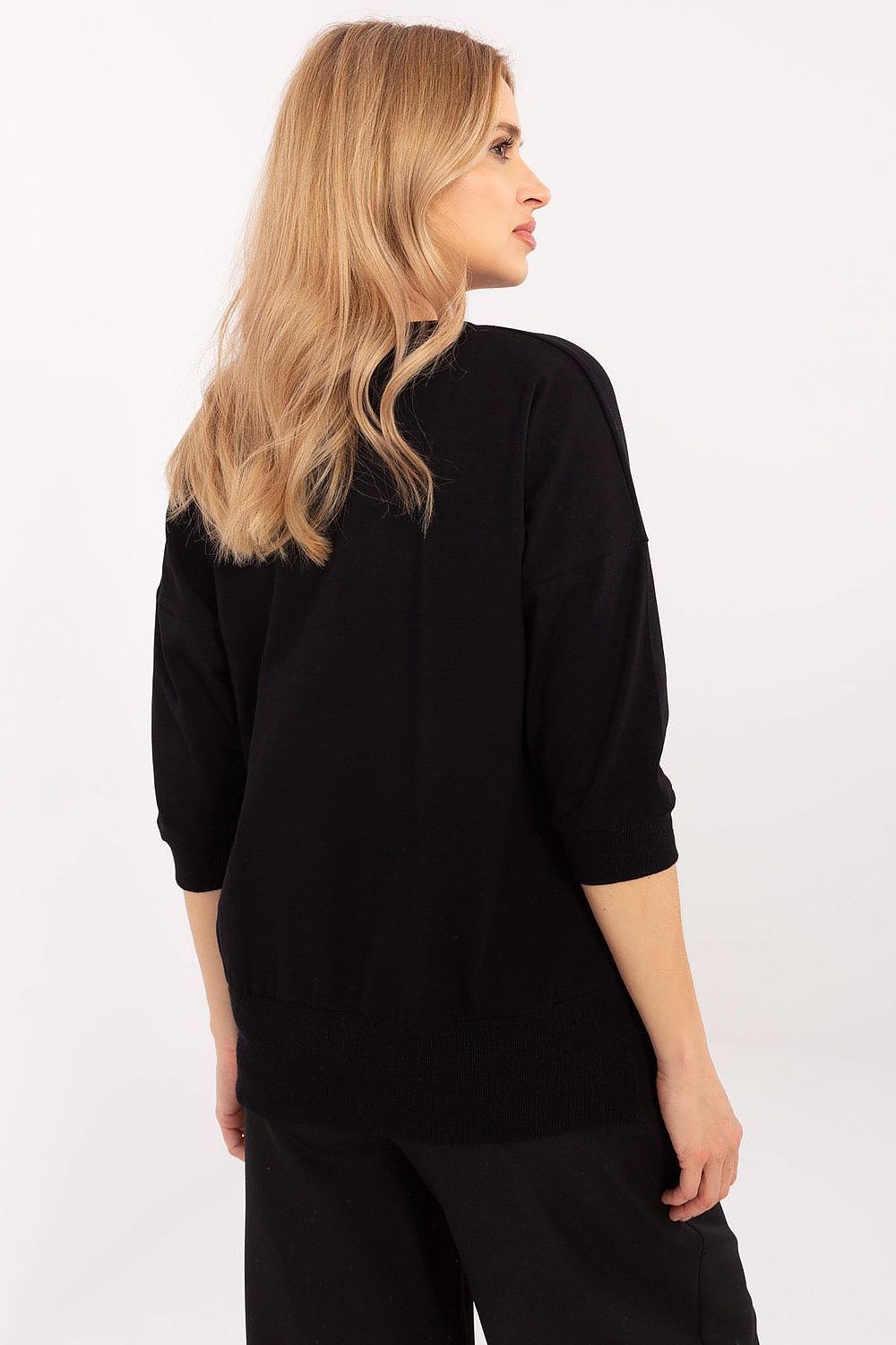 Elegant 3/4 Sleeve Casual Blouse in Cotton Blend with Embroidery and Pearls, EU Sizes 0-2
