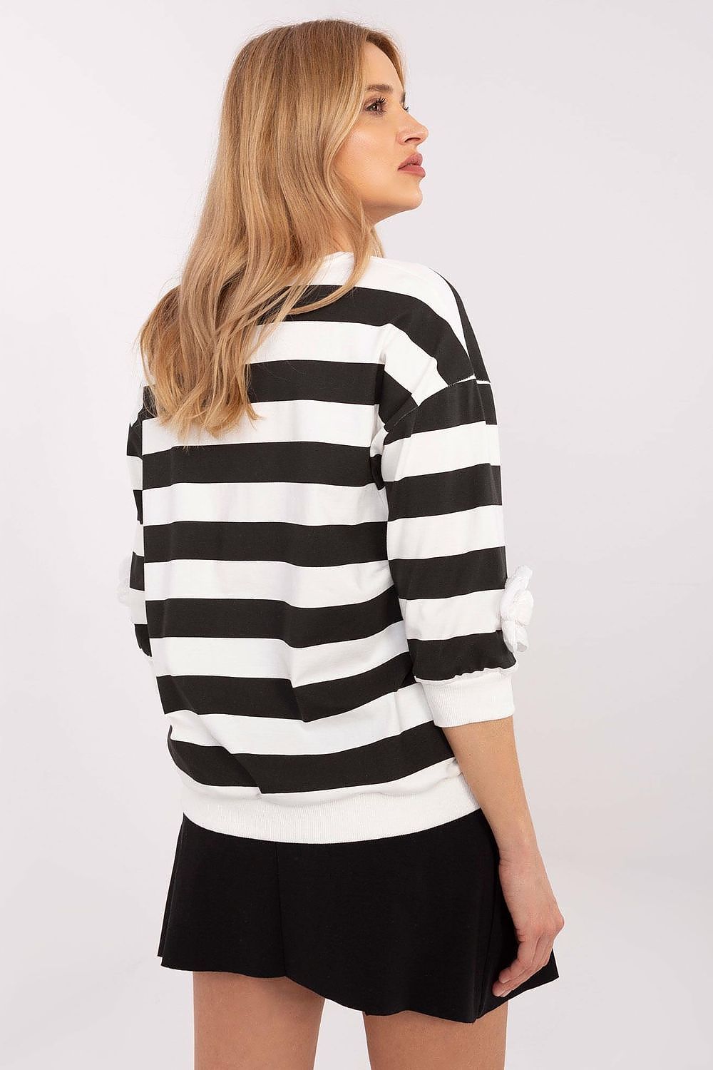 Elegant 3/4 Sleeve Striped Cotton Blouse with Floral Patches, Available in EU Sizes 0