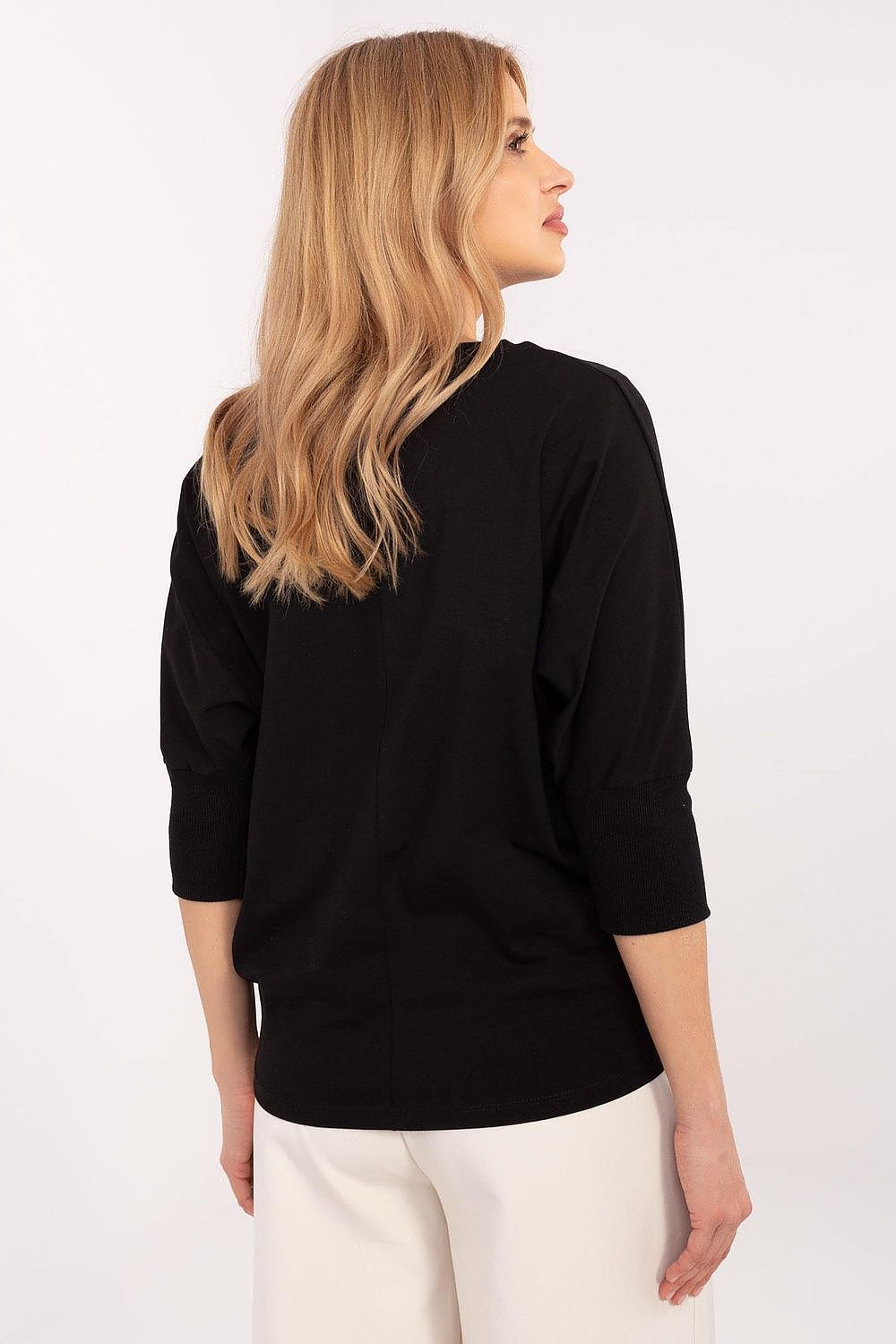 Elegant 3/4 Sleeve Blouse For Everyday Wear - Cotton Blend With Jet Stone Print, Size EU 0