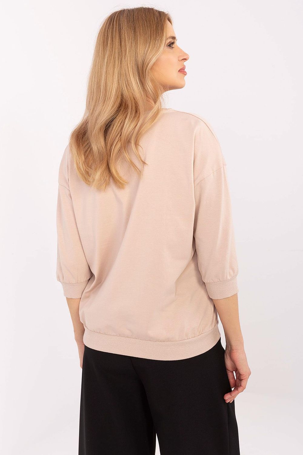 Elegant 3/4 Sleeve Casual Blouse with Embroidery & Pearls - Sizes EU 0-4