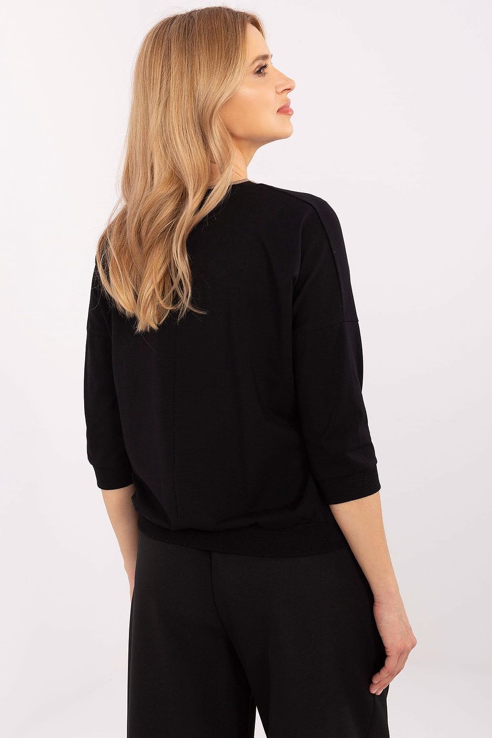 Elegant 3/4 Sleeve Embroidered Cotton Blouse with Pearls and Zircons in EU Sizes 0