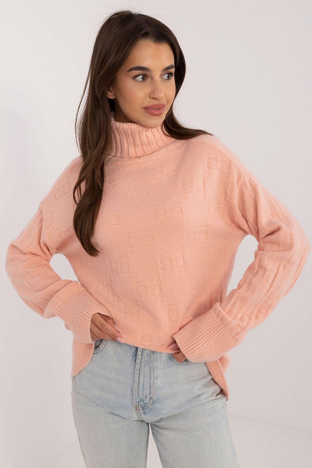 Elegant Long Sleeve Jumper with Decorative Cuffs and Distinctive Print - Classic Round Neck Sweater