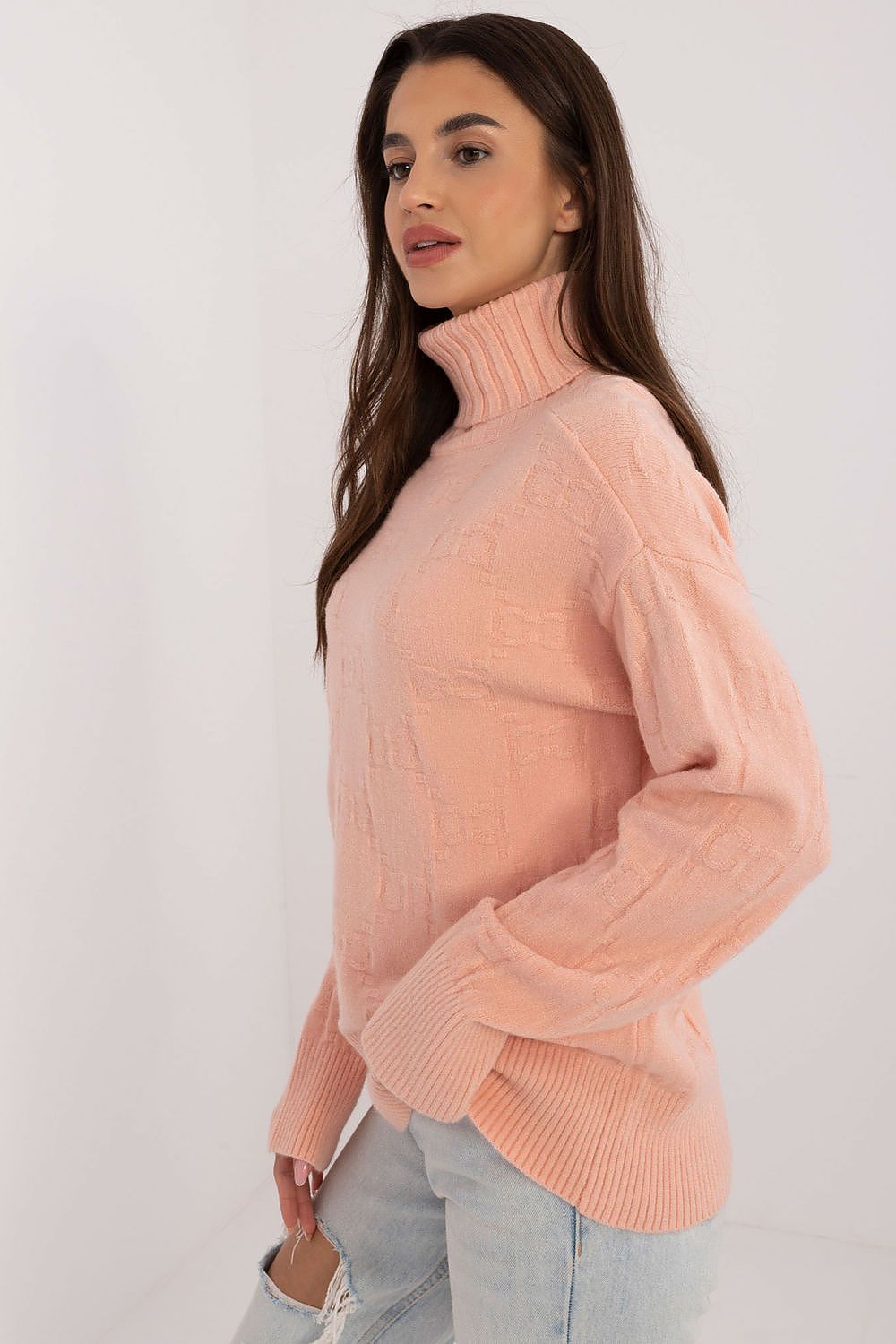 Elegant Long Sleeve Jumper with Decorative Cuffs and Distinctive Print - Classic Round Neck Sweater