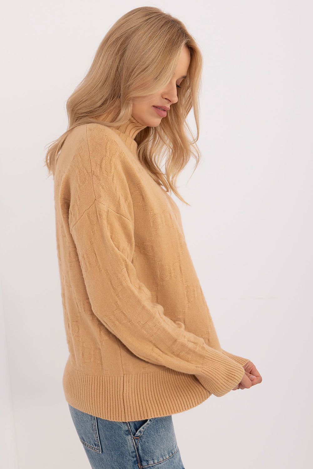Elegant Long Sleeve Jumper with Decorative Cuffs and Distinctive Print - Classic Round Neck Sweater