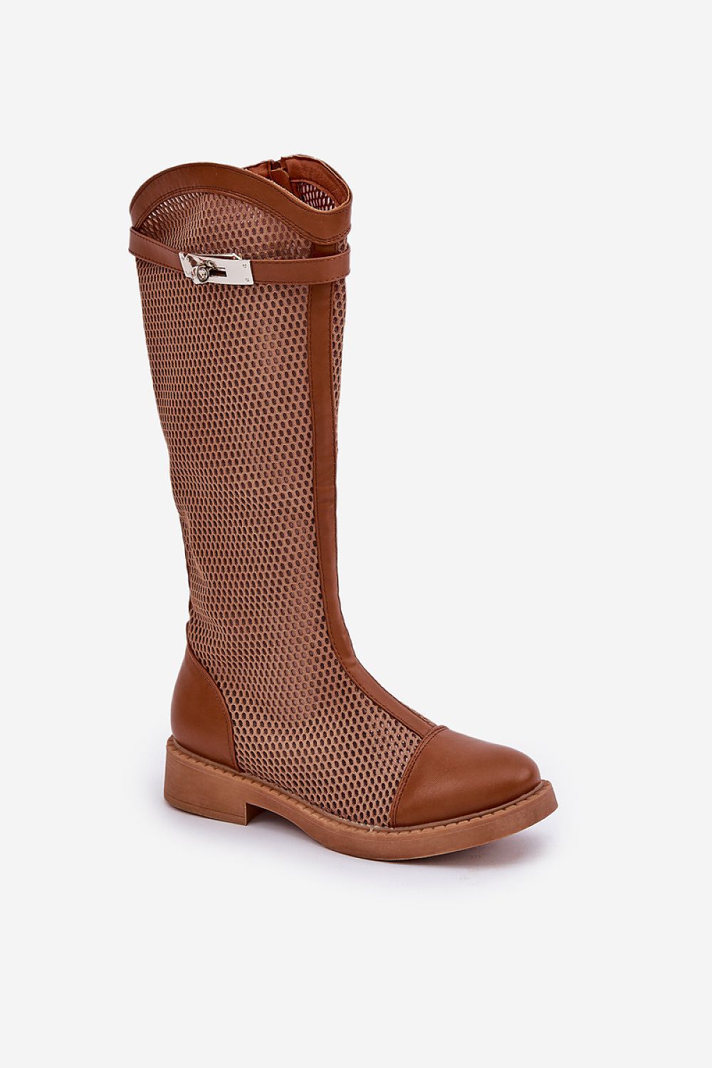 Elegant Thigh-High Boots with Eco Leather & Mesh, Zipper Closure, Sizes EU 36-41