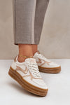 Luxury Women's Eco Leather Sneakers with Golden Accents, Platform Height 4cm, Sizes EU 36-41