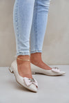 Elegant Laura Messi Ballet Flats in Natural Leather with Block Heel, Sizes EU 35-41
