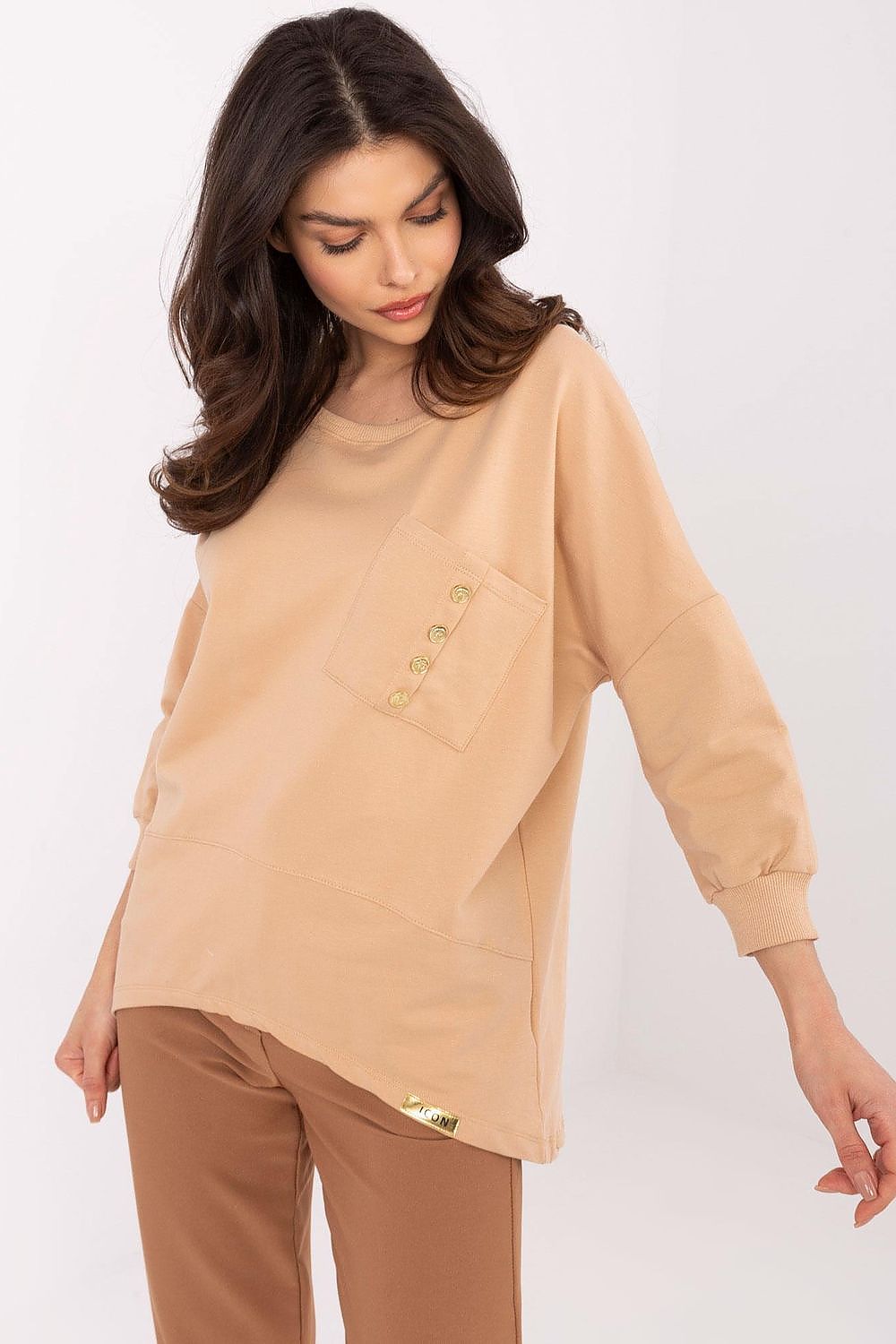 Elegant Everyday Cotton Blouse With 3/4 Sleeves & Pocket - Sizes S, M, L, XL