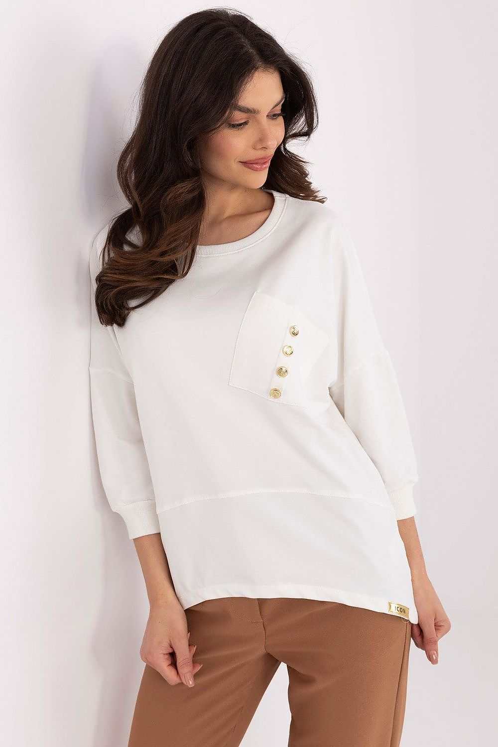 Elegant Everyday Cotton Blouse With 3/4 Sleeves & Pocket - Sizes S, M, L, XL
